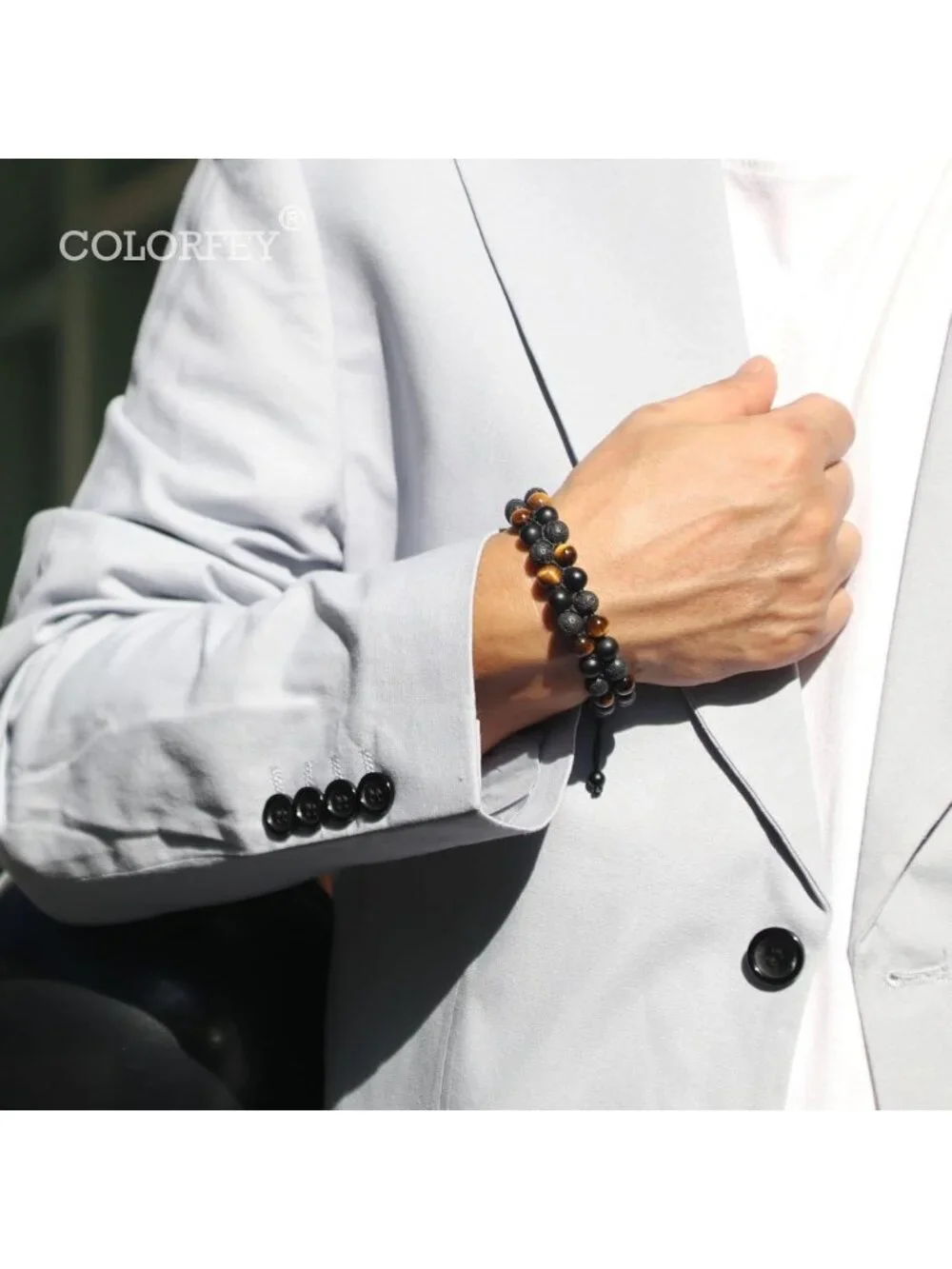Handmade Triple Protection Bracelet - Tiger Eye, Black Onyx & Lava Rock, 8mm